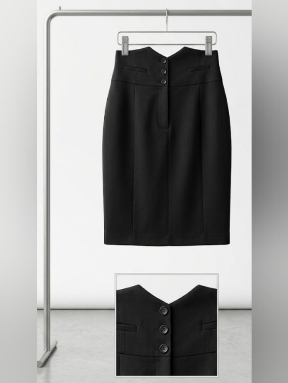 Kensie Black High-Waist Button Pencil Skirt (8) Office Event Classic Minimalist